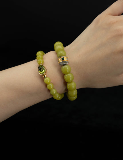 Peridot & Olive Jade Ingot Bracelet
