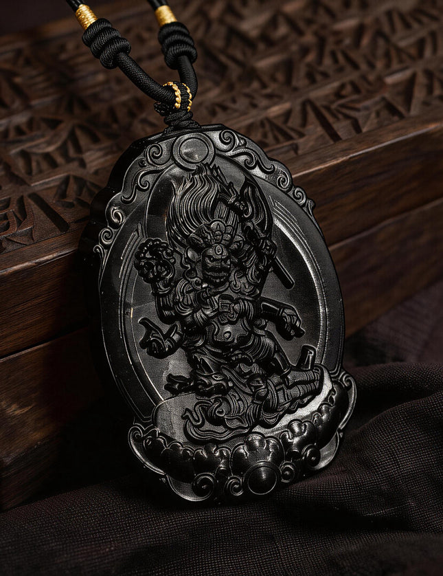 Six-Armed Mahakala Black Jade Pendant-Karmasoul