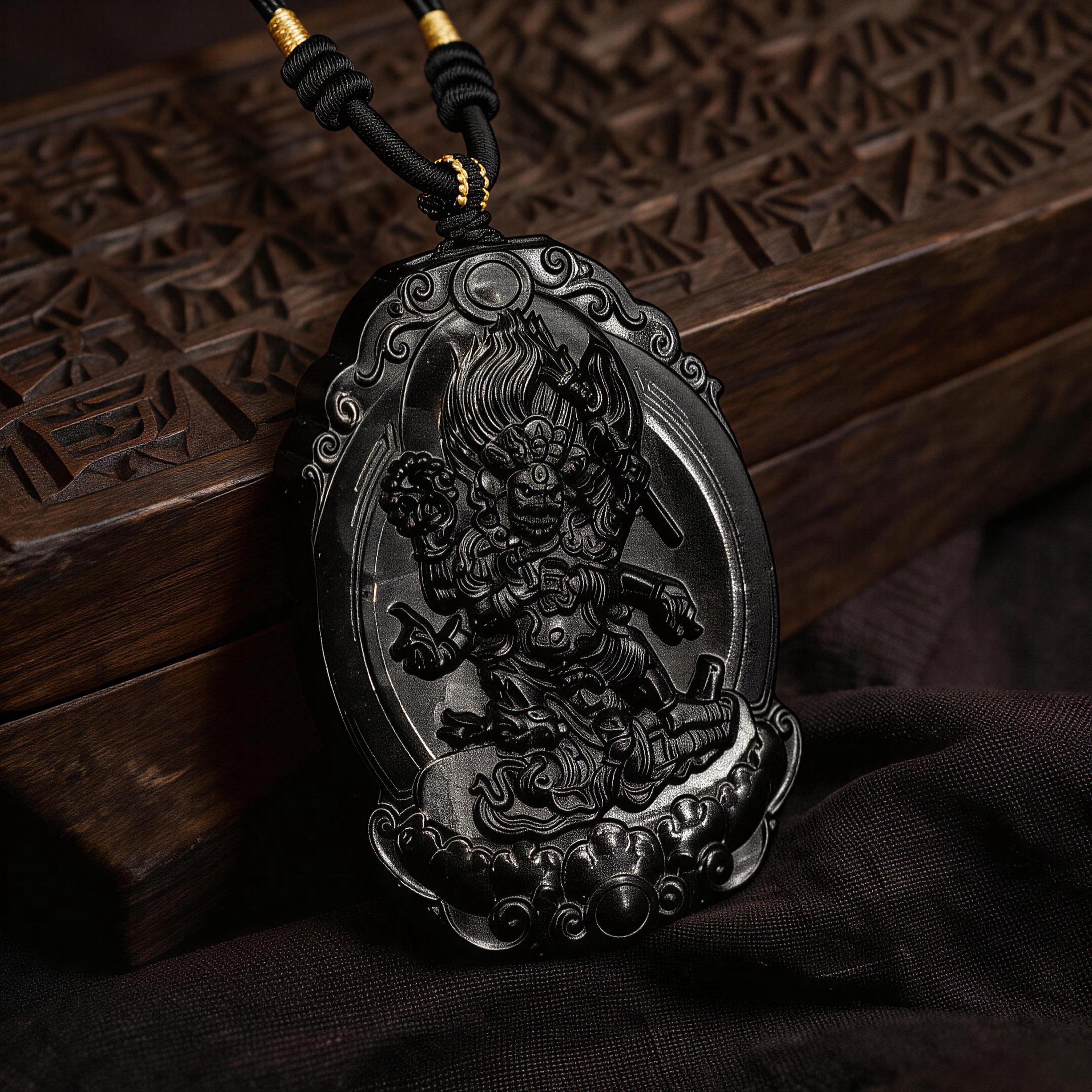 Six-Armed Mahakala Black Jade Pendant-Karmasoul