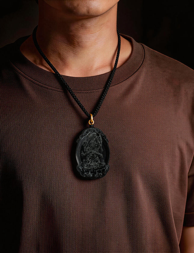 Six-Armed Mahakala Black Jade Pendant-Karmasoul