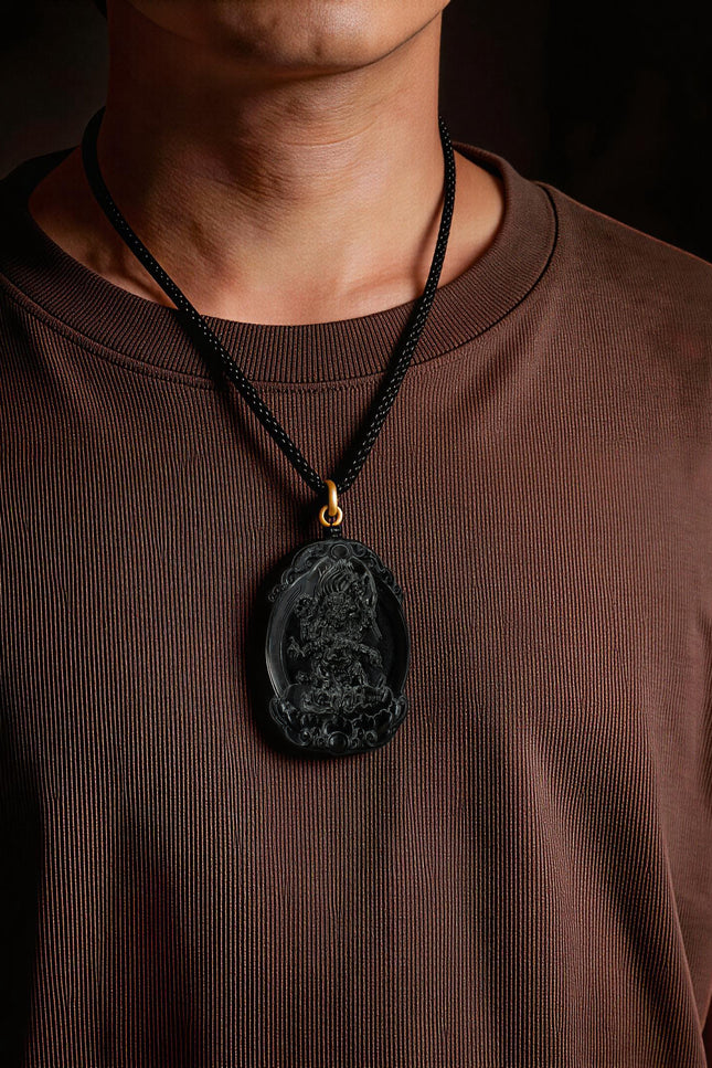 Six-Armed Mahakala Black Jade Pendant-Karmasoul
