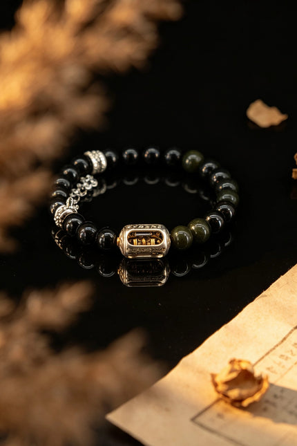 Black Jade Prayer Wheel Protection Bracelet-Karmasoul