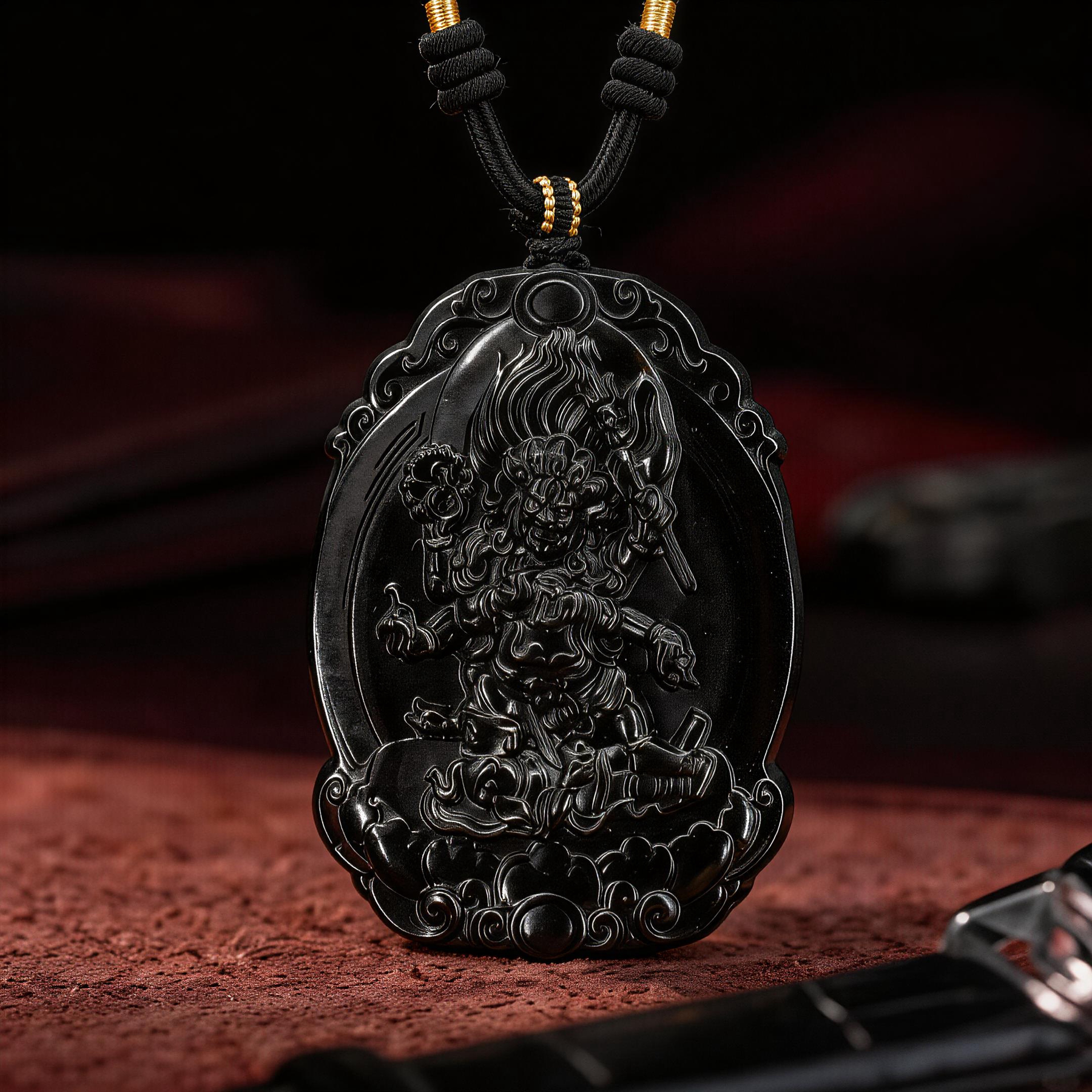 Six-Armed Mahakala Black Jade Pendant-Karmasoul