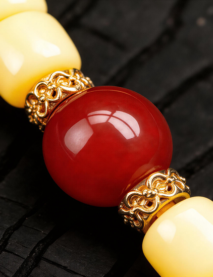 Red Agate & Jade Beaded Bracelet