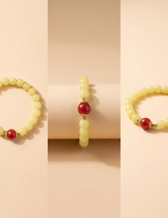 Red Agate & Jade Beaded Bracelet