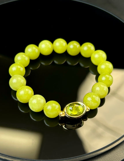 Peridot & Olive Jade Ingot Bracelet