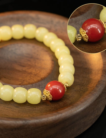 Red Agate & Jade Beaded Bracelet