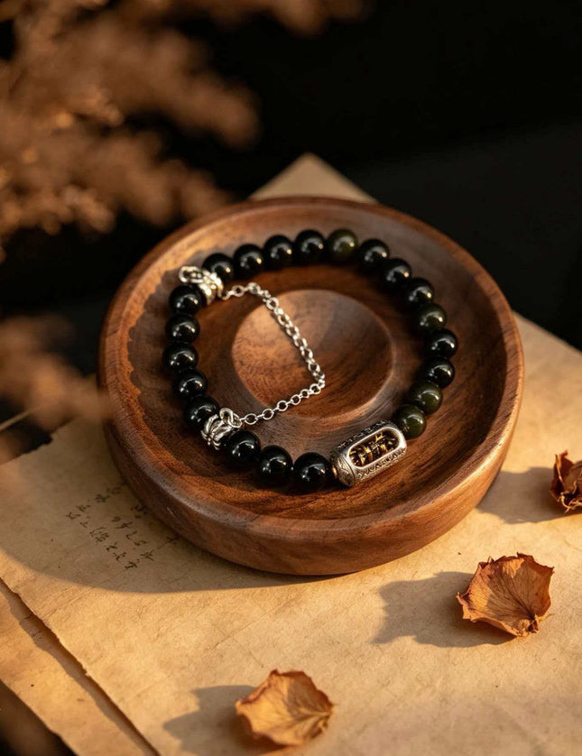 Black Jade Prayer Wheel Protection Bracelet-Karmasoul