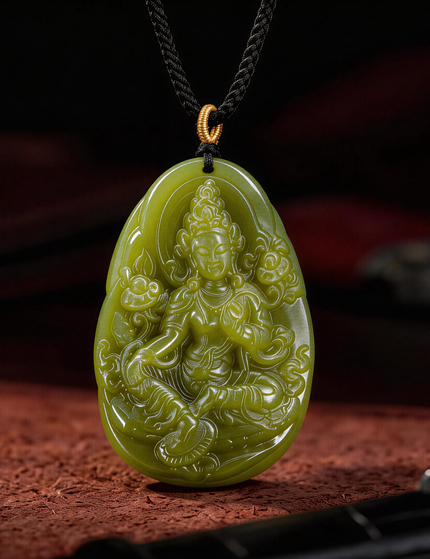 Green Tara Healing Jade Pendant