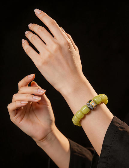 Olive Jade Turning-Bead Bracelet