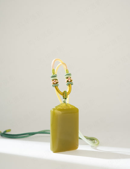 Olive Jade Pendant — wearing view