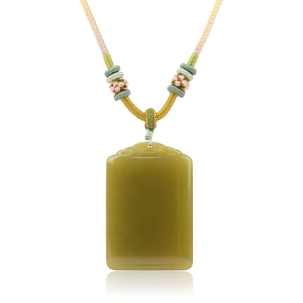 Olive Jade Pendant — cord and scale detail