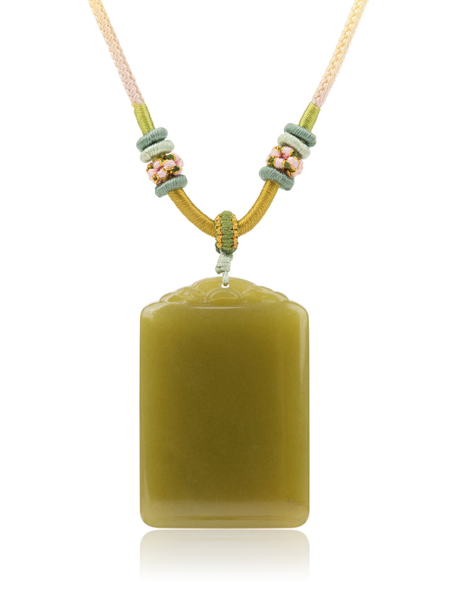 Olive Jade Pendant — cord and scale detail